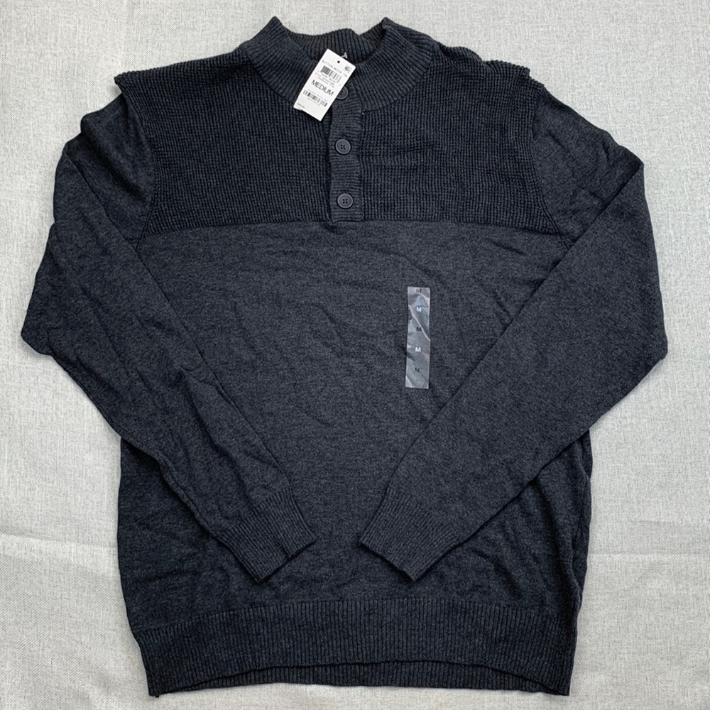 CLUB ROOM Mens Mock Neck Henley Pullover Sweater Sie M